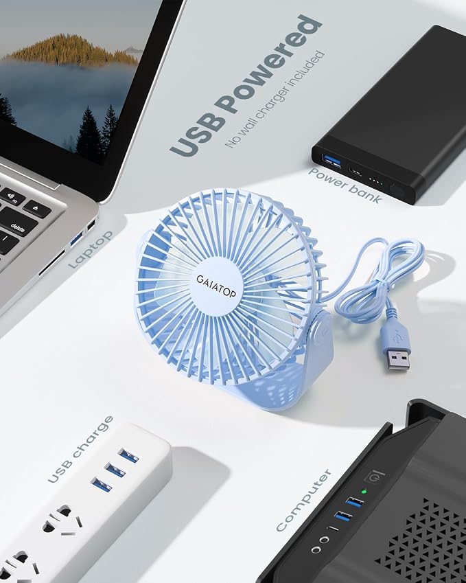 Gaiatop USB Desk Fan, 3 Speeds Strong Airflow, 5.5 Inch Portable 90° Rotate - Image 6