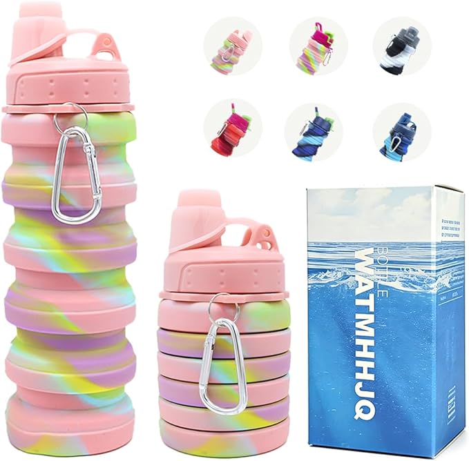 Silicone Collapsible Sports Water Bottles 500ml 16oz, Leak proof Twist Cap BPA by WATMHHJQ