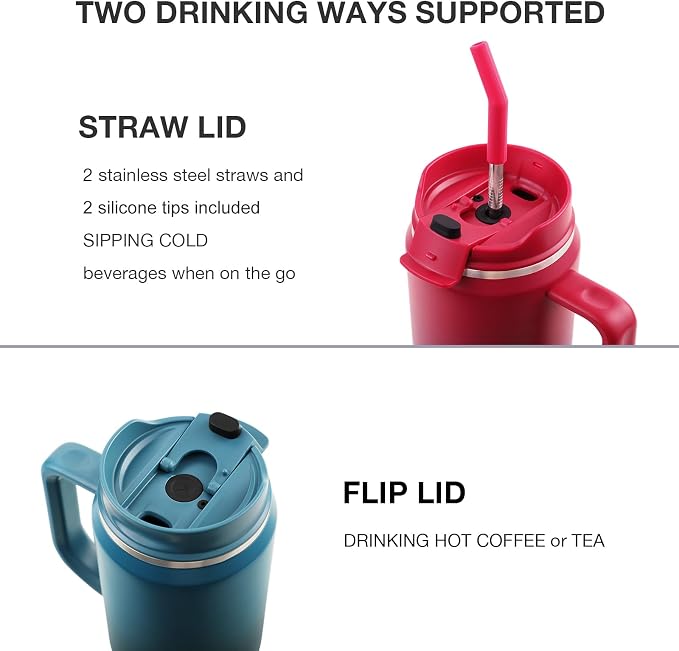 EALGRO 40 oz Tumbler with Handle, Insulated Tumblers with Lid and Straw - Image 3