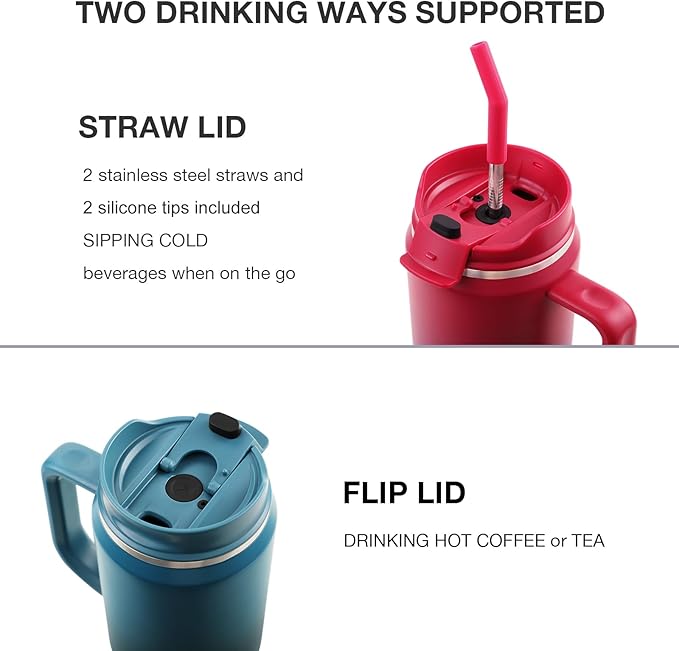 EALGRO 40 oz Tumbler with Handle, Insulated Tumblers with Lid and Straw - Image 3