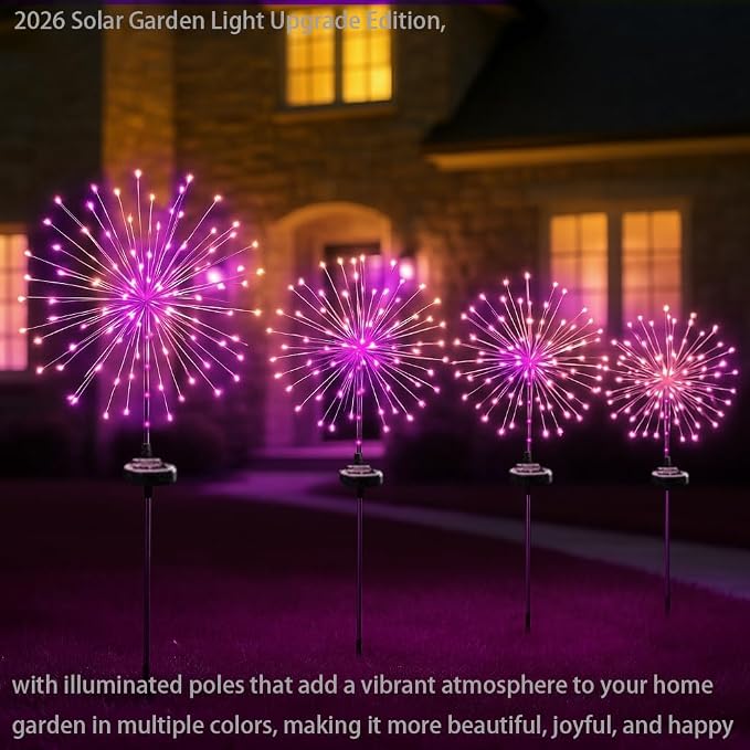 2 Pack 250LED Solar Garden Lights Outdoor, Dual Lighting Modes Firework Lights - Image 2