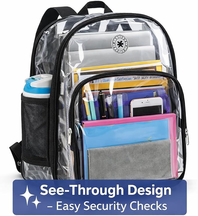 K-Cliffs Large Transparent Backpack Clear Heavy Duty School Bag Durable Student - Image 2