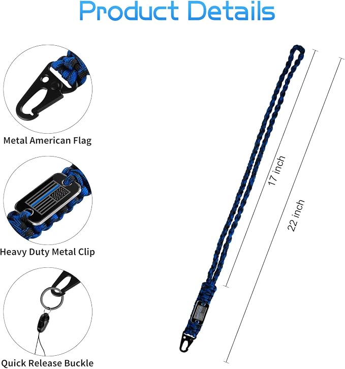 Thin Blue Line Paracord Key Lanyard - Image 2