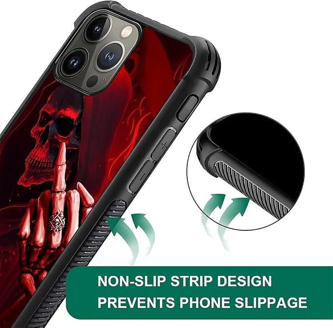 for iPhone 15 Pro Case, Gestures Funny Skull Pattern Graphic Design Girl Boy - Image 6