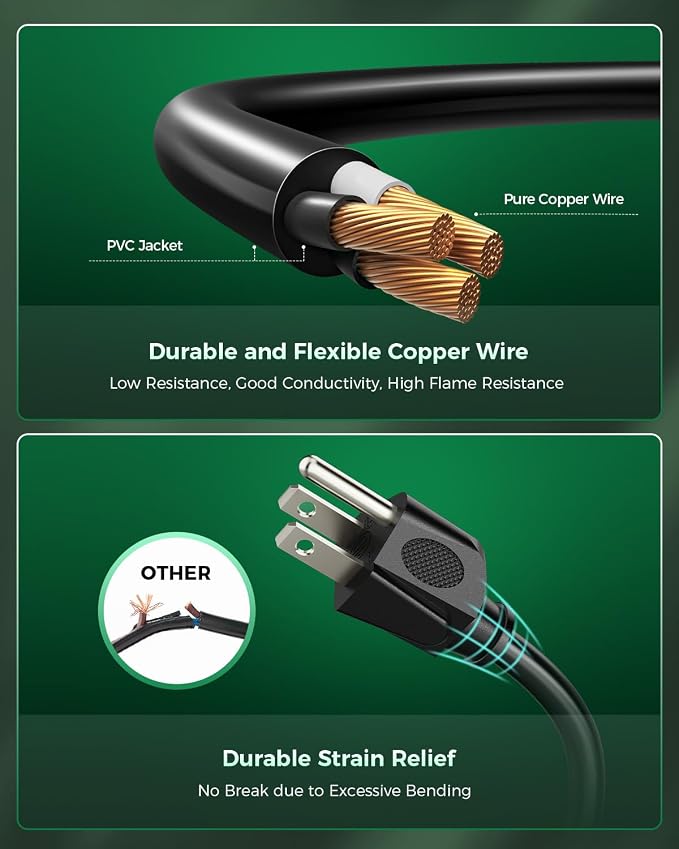 28 Ft Outdoor Extension Cord, 1 to 3 Splitter Heavy Duty Weatherproof Power Cord - Image 5