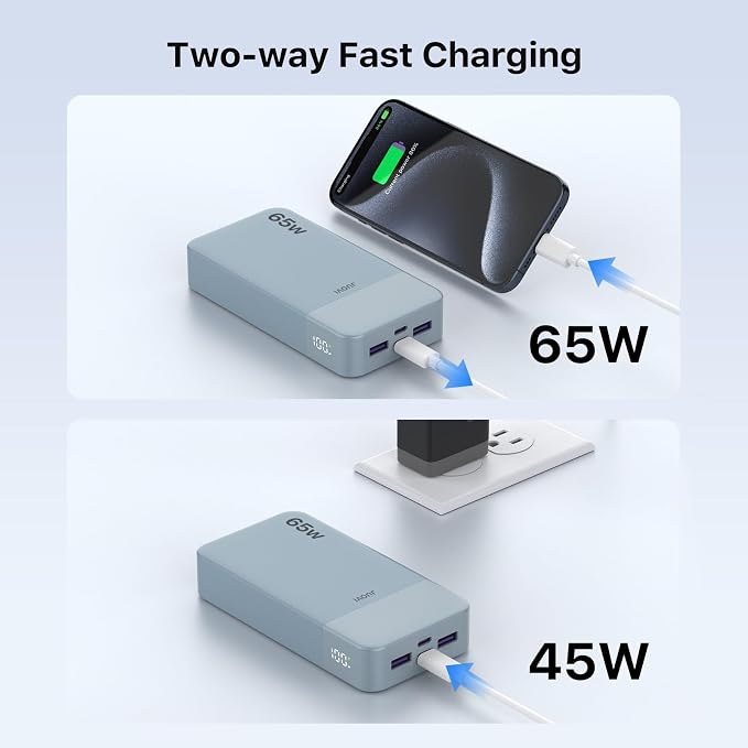 JUOVI Portable Charger 65W Power Bank 20000mAh Compact USB C Laptop Power Bank - Image 4