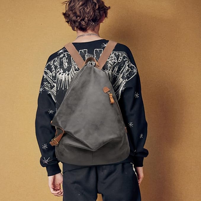 KL928 PU Leather Vintage Backpack – Large Casual Daypack Outdoor Travel - Image 8