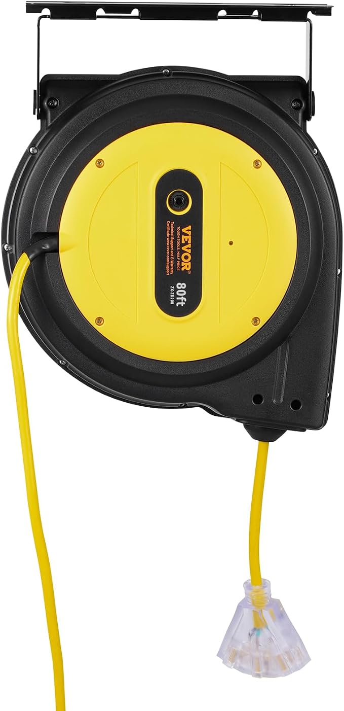 VEVOR 80FT Retractable Extension Cord Reel, 12AWG/3C SJTOW Heavy Duty Power - Image 12
