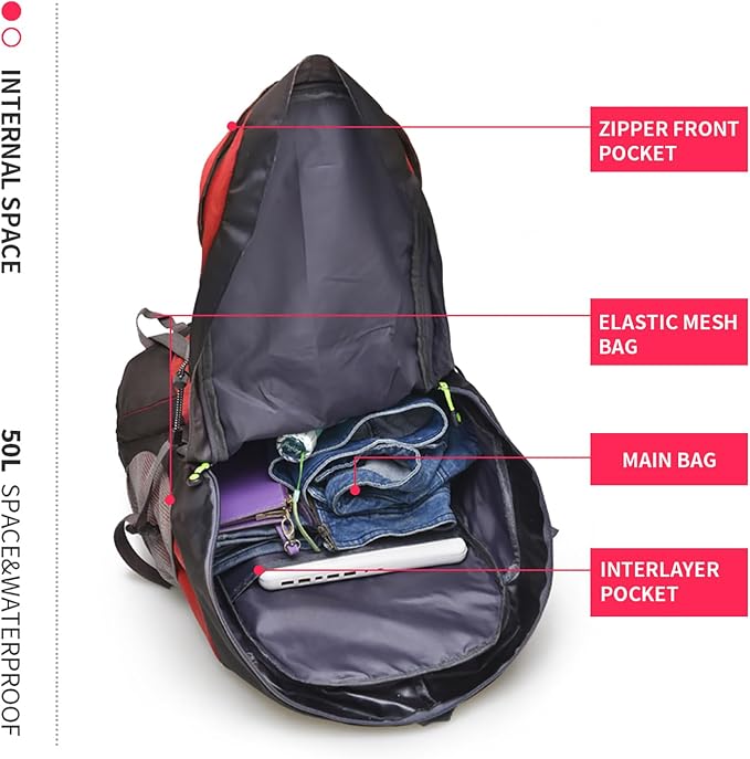 Bseash 50L Hiking Backpack, Water Resistant Lightweight Outdoor Sport Daypack - Image 3