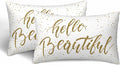 Hello Beautiful Bling Pillow Covers 12 X 20 Gold Glitter Motivational Quote Set by Unknown