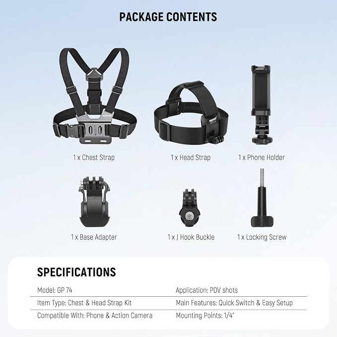 NEEWER Mobile Phone Chest Mount Head Strap Mount, Quick Release POV Vlog - Image 8