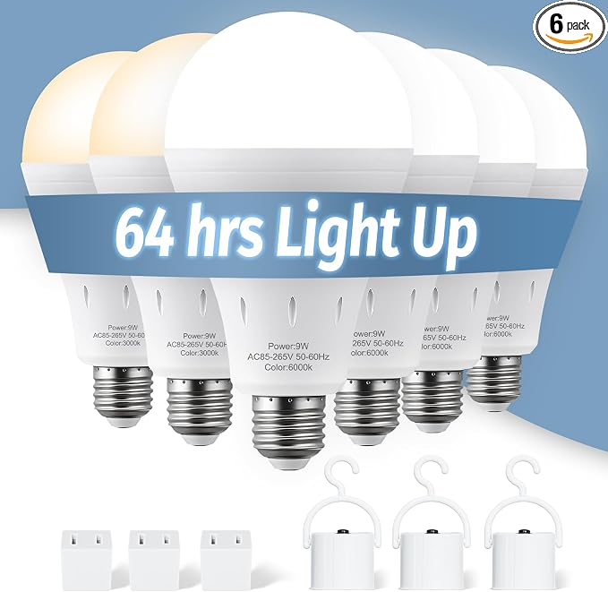 6 Pack Rechargeable Emergency Lights Blubs, Battery Powered Light Bulb 9W 60W by ALUOCYI