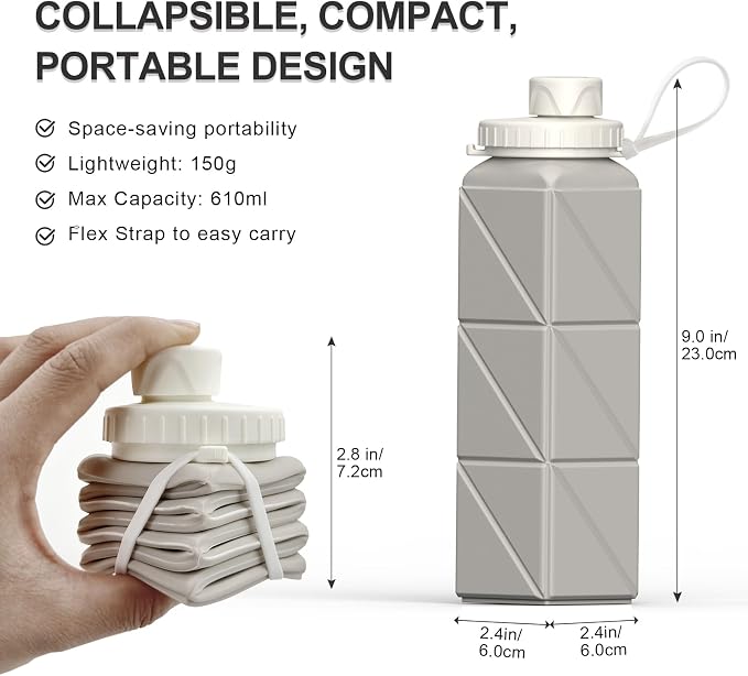 BEAUTAIL Collapsible Water Bottles 20.6oz, Silicone Foldable Portable Travel - Image 3