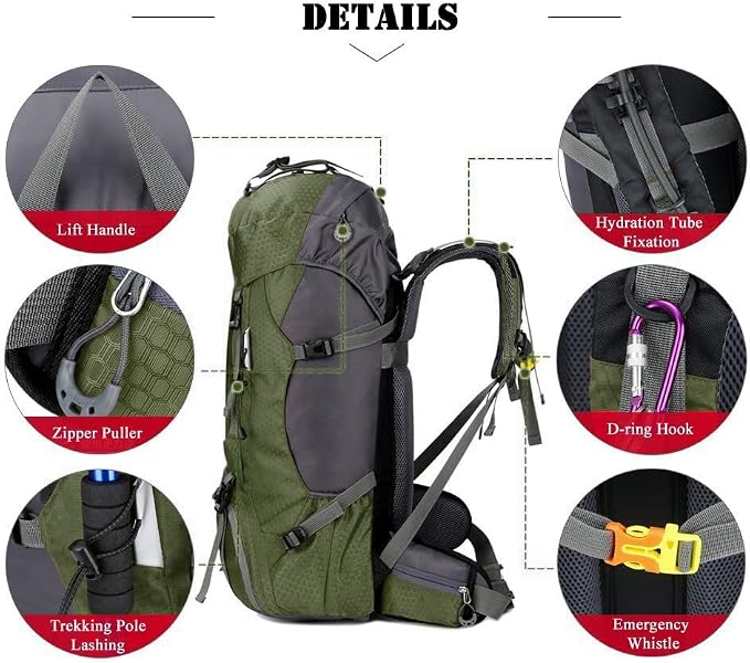 Bseash 60L Waterproof Hiking Camping Backpack - Image 3