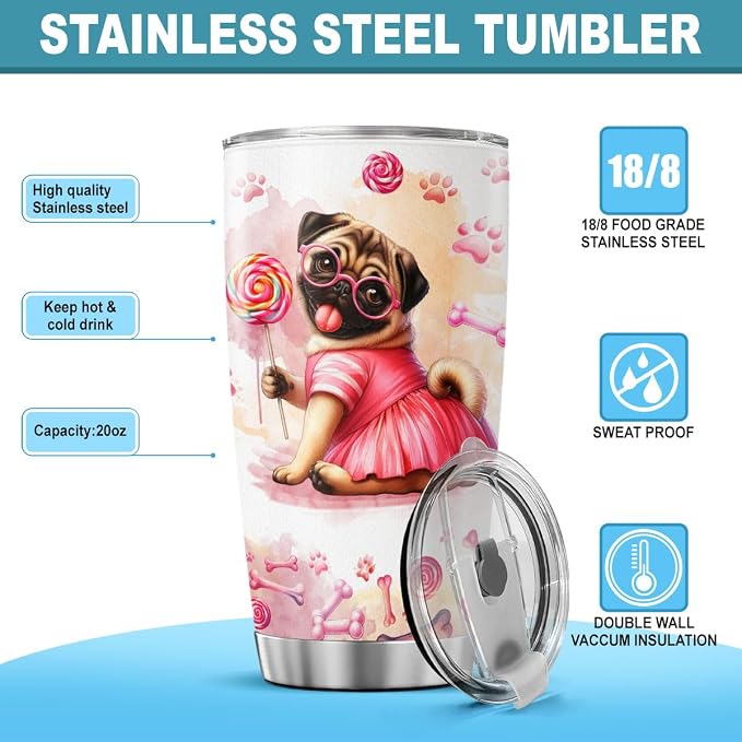 Pug Dog Facts, Dog Mom Gifts, Women Mother Mama Handle Tumblers Best Mothers - Image 7