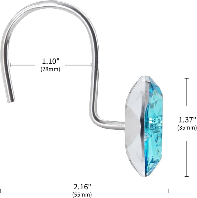 MitoVilla 24 Pcs Set Teal Blue Shower Curtain Hooks, Metal Shower Hooks - Image 5