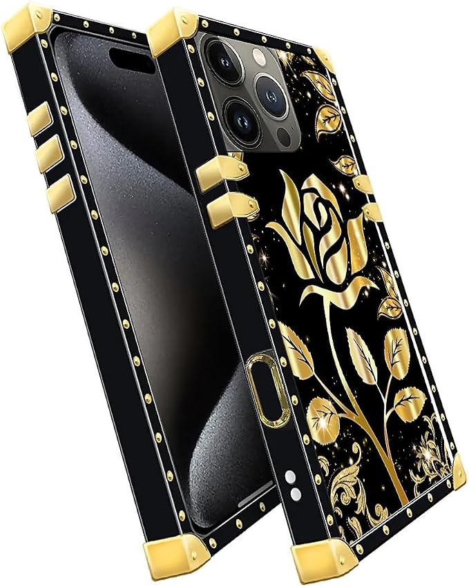 Compatible with iPhone 16 Pro Case, Shine Gold Rose Luxury Golden Decoration - Image 3