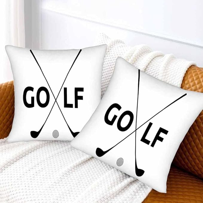 Black Golf Clubs Pillow Covers 18 X 18 Sports Themed Decor Symbol Golf Set of 2 - Image 2