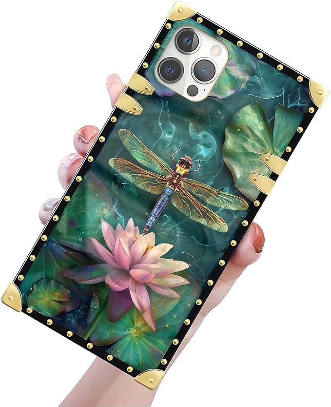 Compatible with iPhone 12 Pro Max Case, Colourful Dragonfly Pink Lily Pads - Image 3
