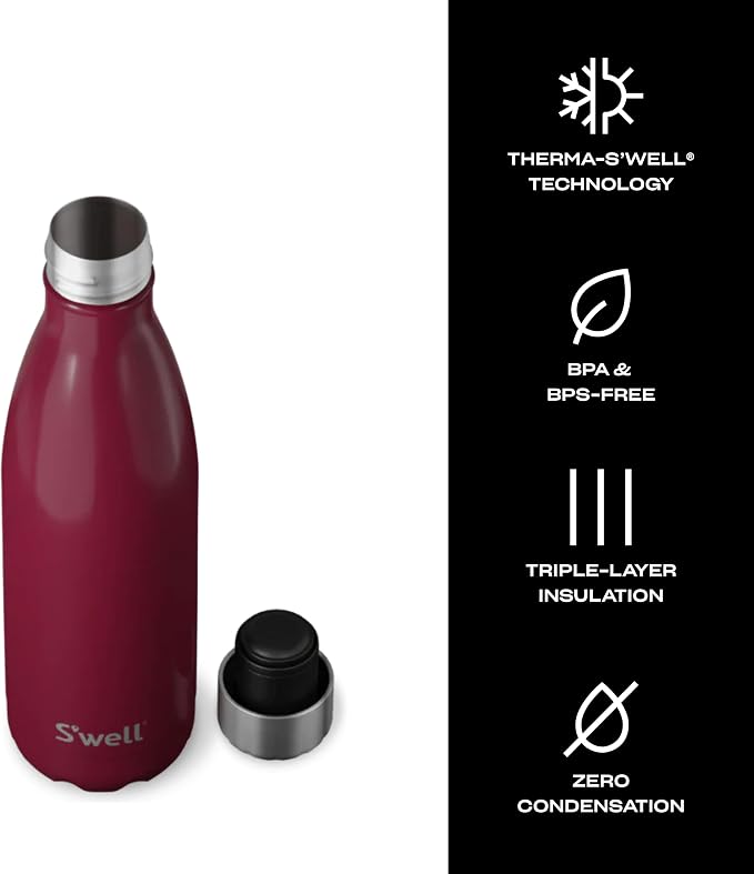S'well Stainless Steel Water Bottle, Wild Cherry, Triple Layered Vacuum - Image 3
