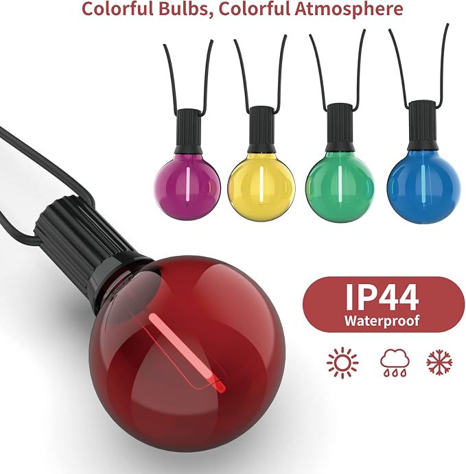 Meconard 25 Pack G40 Colored LED String Light Bulbs, E12/C7 Candelabra Base - Image 4