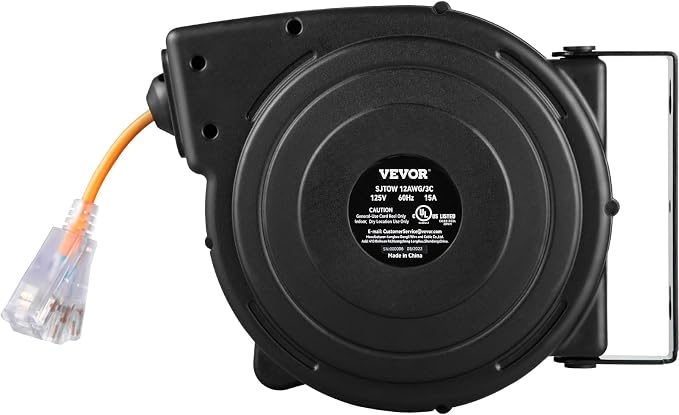 VEVOR Retractable Extension Cord Reel, 45 FT, Heavy Duty 12AWG/3C SJTOW Power - Image 11