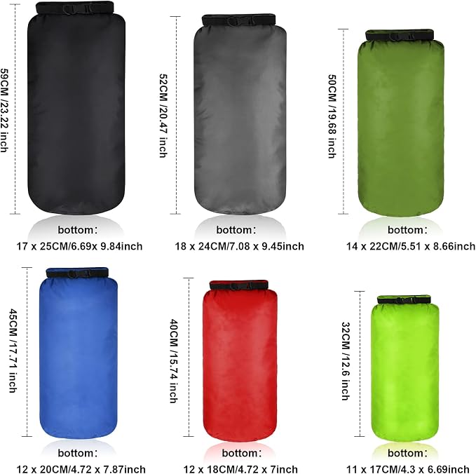 Shappy 6 Pcs Waterproof Dry Bag Set Ultralight Stuff Sack 20/15/10/8/5/3L - Image 2