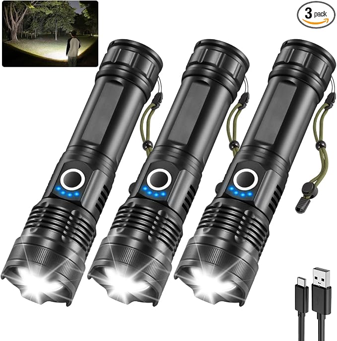 3Pack Rechargeable Flashlights High Lumens, 5Modes LED Flashlight Rechargeable by Staaricc