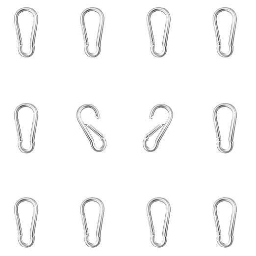 12 Pack 1.57" Heavy Duty Carabiner Clips, M4 Sliver Galvanized Steel Spring by SEUNGCH