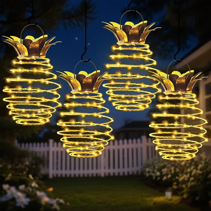 JHPGEOE 4 Pack Outdoor Solar Hanging Lantern Lights by JHPGEOE