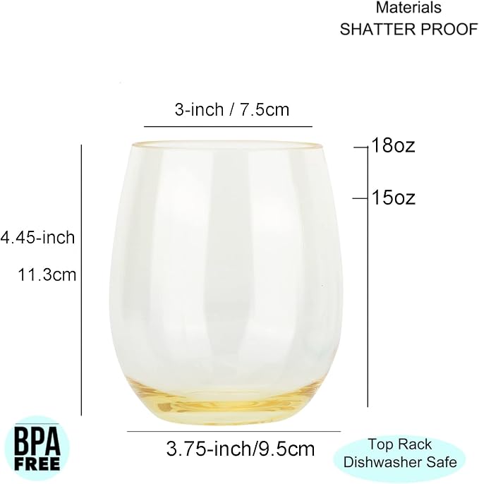 KOXIN-KARLU Classic 18-ounce Acrylic Stemless Wine Glasses, Unbreakable Mixed - Image 2