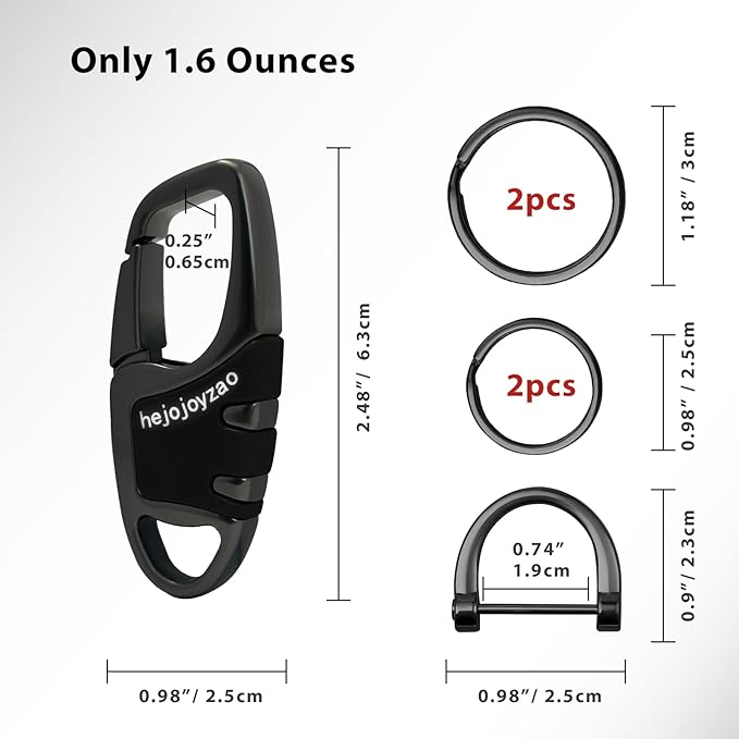 Keychain with Carabiner Clip, 4 Heavy Duty Key Rings and D Ring - Image 5