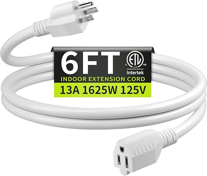 16/3 White Extension Cord 6 FT, Indoor Extension Cord by Seeklyze