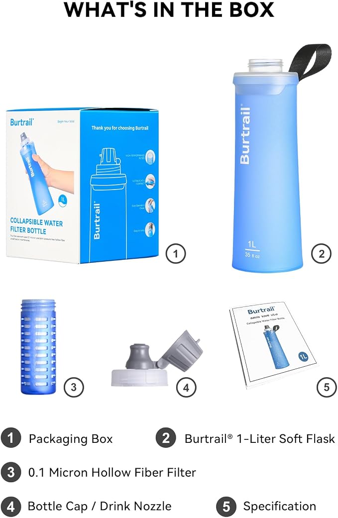 1.0L Collapsible Water Filter Bottle, BPA-Free Ultralight & Durable Squeeze - Image 8