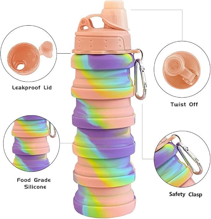 Collapsible Water Bottles 4 pack Travel Water Bottle Portable Hiking Water - Image 3