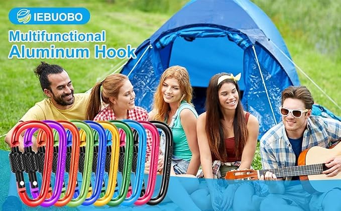 10 Pack Aluminum D Ring Key Rings Hiking Clips Locking Carabiner - Image 3
