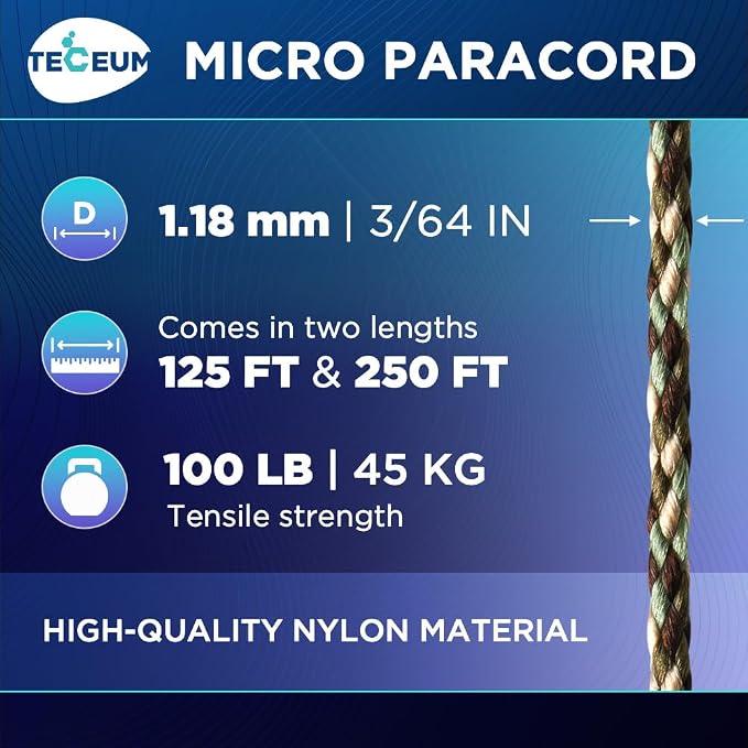 TECEUM Micro Paracord – 1.18 mm X 125 ft – Micro Utility Cord – Thin Braided - Image 2