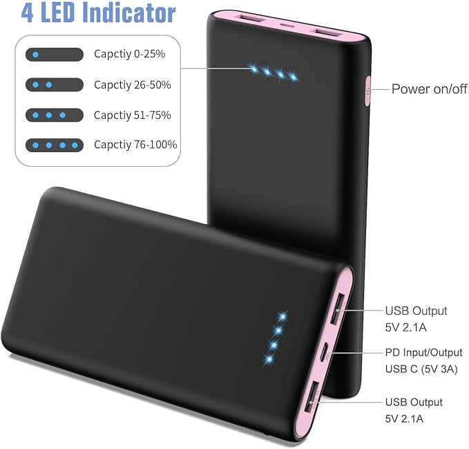 Portable Charger Power Bank 25, 5V/3A USB C in&Out Fast Phone Charging - Image 6