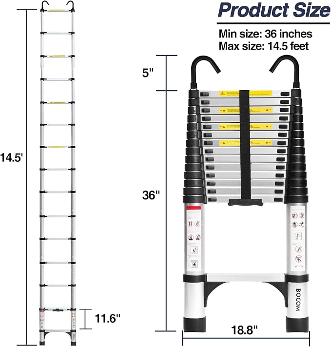 BOCOM 14.5 FT Aluminum Telescoping Ladder - Image 5