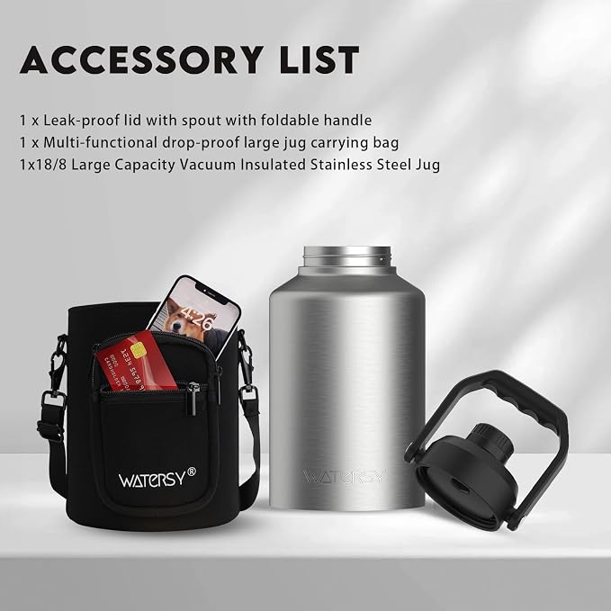 WATERSY 1 Gallon Water Bottle Insulated, BPA Free&Leak Proof, 128oz Stainless - Image 6