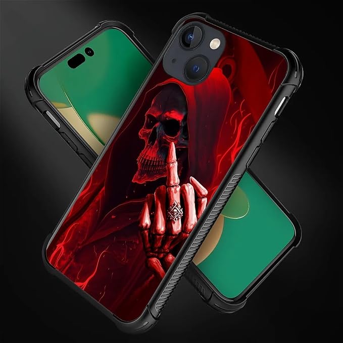 for iPhone 14 Case, Gestures Funny Skull Pattern Graphic Design Girl Boy Soft - Image 3