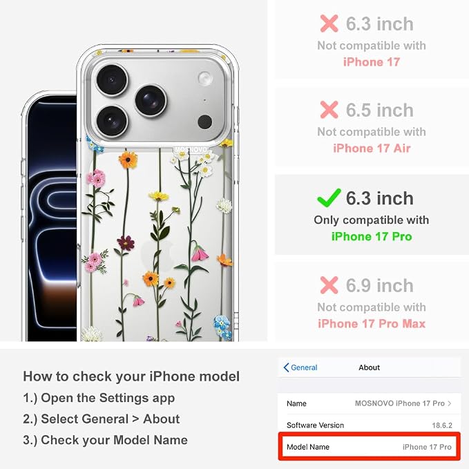 MOSNOVO for iPhone 17 Pro Case | Military Grade 6.6ft Drop Tested | Camera - Image 2