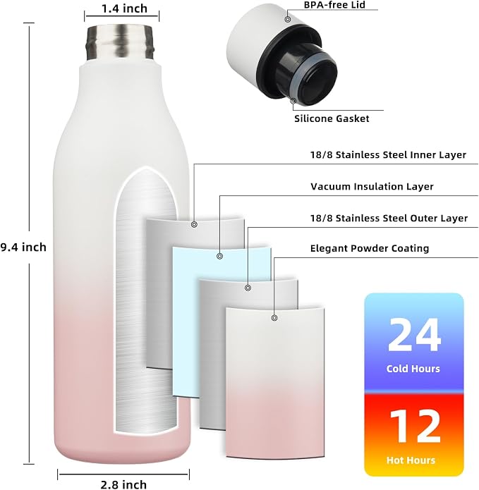 BJPKPK Insulated Water Bottles, 18 oz Stainless Steel Metal Water Bottle - Image 3