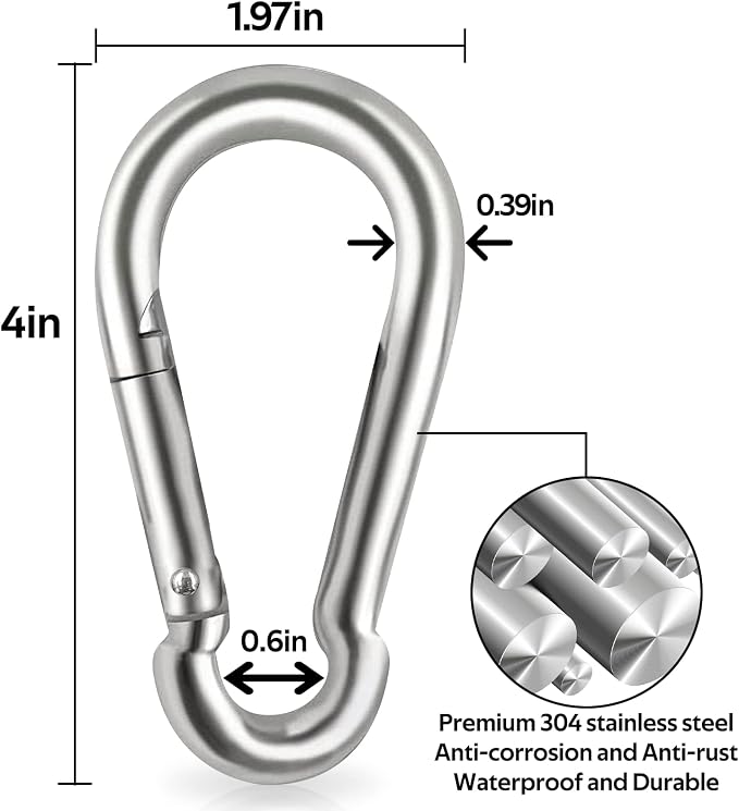 Locking Carabiner Clips, Stainless Steel Spring Snap Hook Locking Carabiner - Image 2