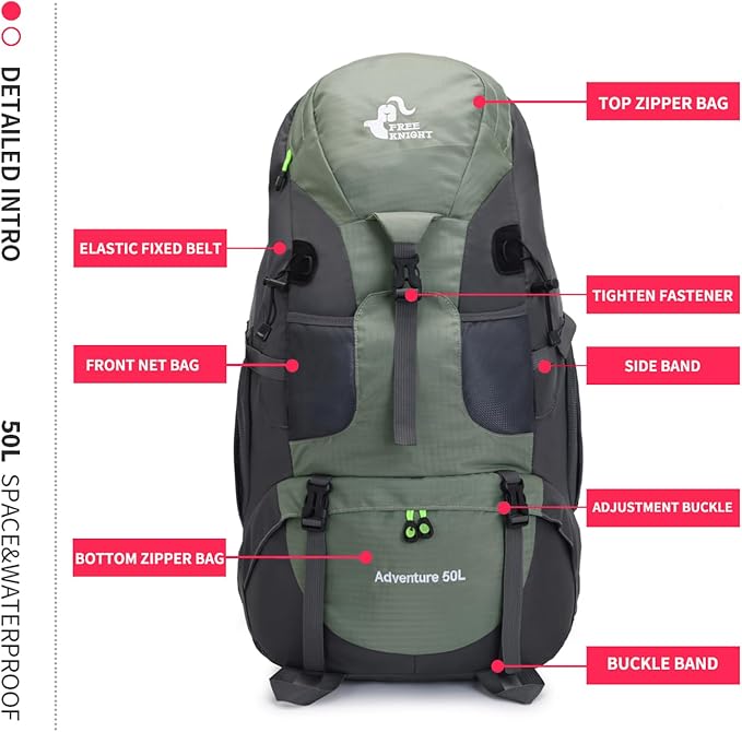 Bseash 50L Hiking Backpack, Water Resistant Lightweight Outdoor Sport Daypack - Image 8