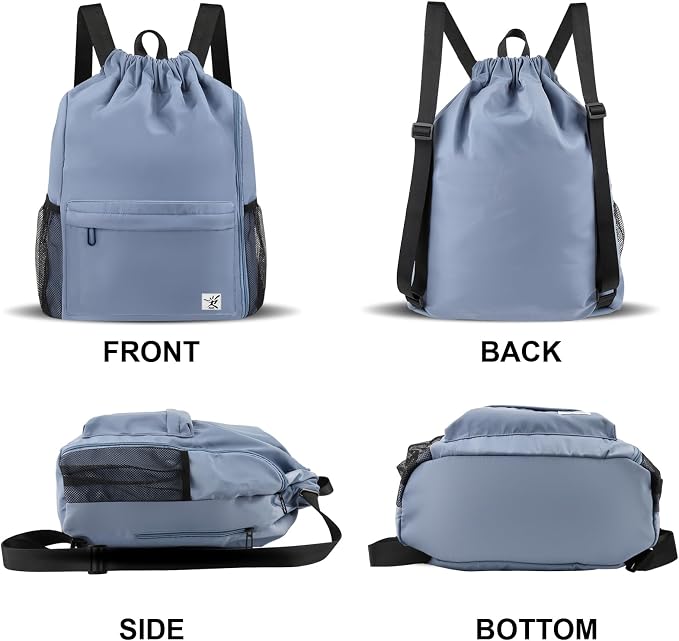 Drawstring Backpack with Mesh Pockets String Gym Bag Sackpack Sandproof Water - Image 6