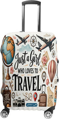 Travel Girl Adventure Globe Airplane Suitcase Camera Map Stretch Luggage Cover by Unknown