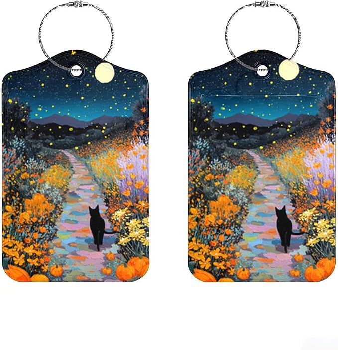 2Pcs Black Cat Pumpkin Luggage Tags, 2.83x4.53 Halloween Suitcase ID Labels by Cmialusie
