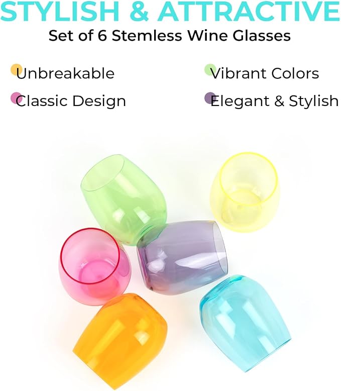 Premium Unbreakable Stemless Wine Glasses – Set of 6 BPA-Free Shatterproof - Image 2