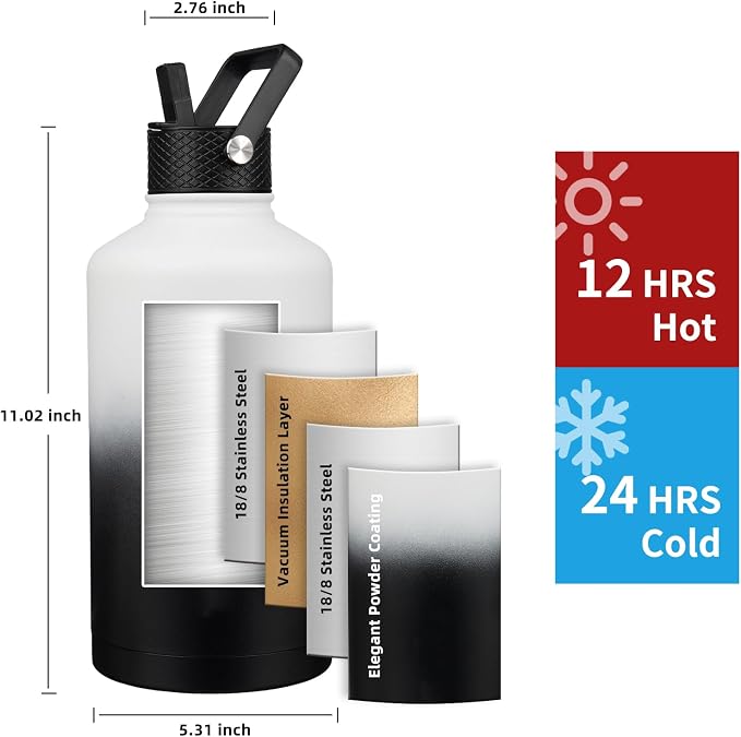 Insulated Water Bottle 87oz, Triple Wall Vacuum Stainless Steel, Leak Proof & - Image 2